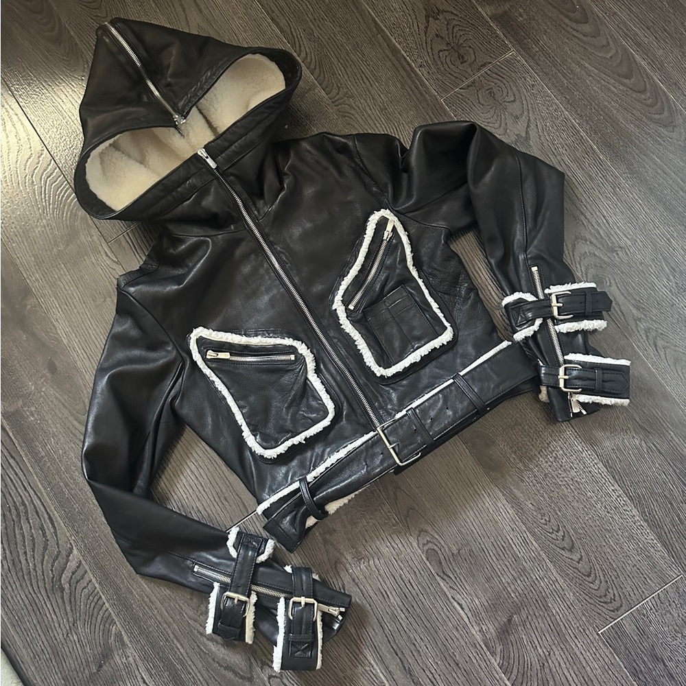 Jonny Cota (Skingraft) Cropped Black Leather Jacket with Hood - Medium